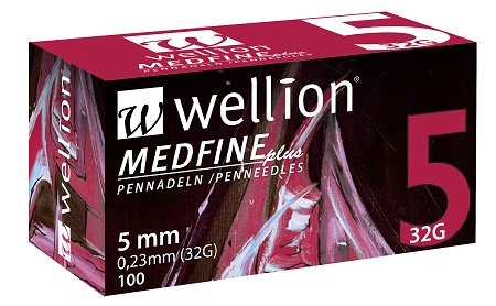 AGO PER PENNA DA INSULINA WELLION MEDFINE PLUS 5 32 GAUGE LUNGHEZZA 5 MM 100 PEZZI - Farmafamily.it