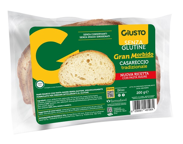 GIUSTO SENZA GLUTINE GRAN MORBIDO PANE CASARECCIO 200 G - Farmafamily.it