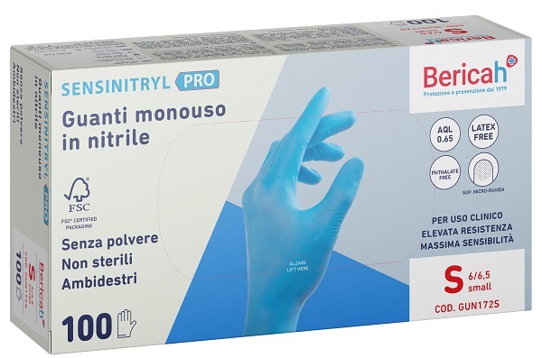 GUANTO MONOUSO SENSINITRYL PRO IN NITRILE SMALL 100 PEZZI - Farmafamily.it