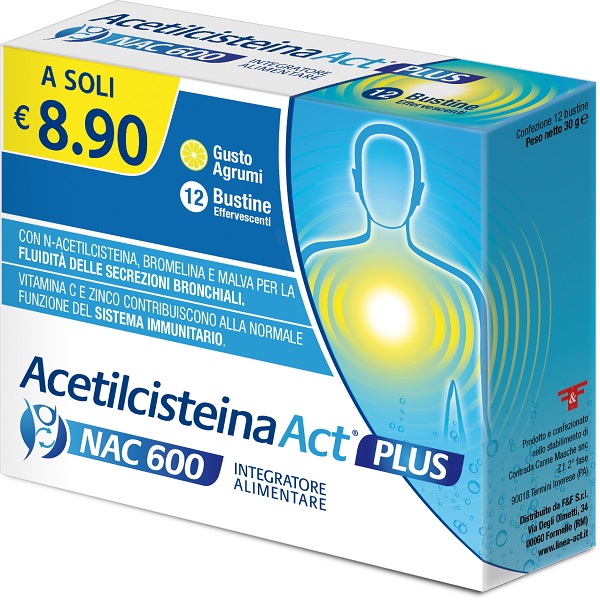 ACETILCISTEINA ACT PLUS NAC 600 12 BUSTINE EFFERVESCENTI AGRUMI - Farmafamily.it
