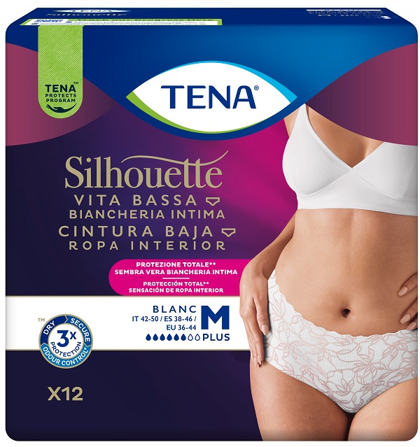 PANNOLONE A MUTANDINA ASSORBENTE TENA SILHOUETTE PLUS WHITE MEDIUM 12 PEZZI - Farmafamily.it