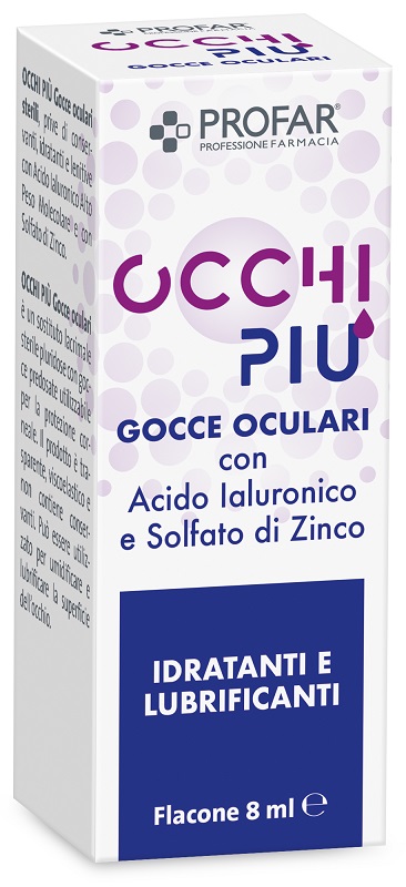 GOCCE OCULARI PROFAR OCCHIPIU' MULTIDOSE ACIDO IALURONICO E SOLFATO DI ZINCO IDRATANTI E LUBRIFICANTI 8 ML - Farmafamily.it