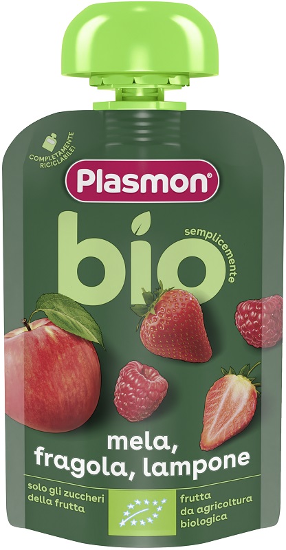 PLASMON MELA FRAGOLA LAMPONE BIO POUCHES 100 G - Farmafamily.it