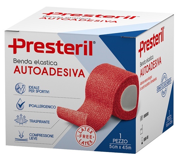 BENDA ELASTICA AUTOADESIVA LATEX FREE PRESTERIL CM 5X4,5 M TESI ROSSO - Farmafamily.it