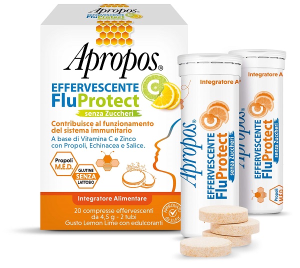 APROPOS EFFERVESCENTE C FLUPROTECT SENZA ZUCCHERI 20 COMPRESSE EFFERVESCENTI - Farmafamily.it