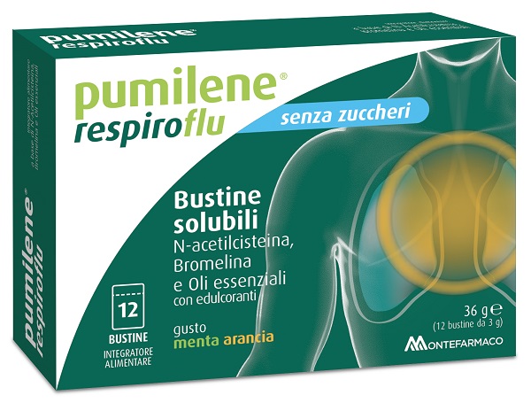 PUMILENE RESPIROFLU SENZA ZUCCHERO 12 BUSTINE GUSTO MENTA ARANCIA 36 G - Farmafamily.it