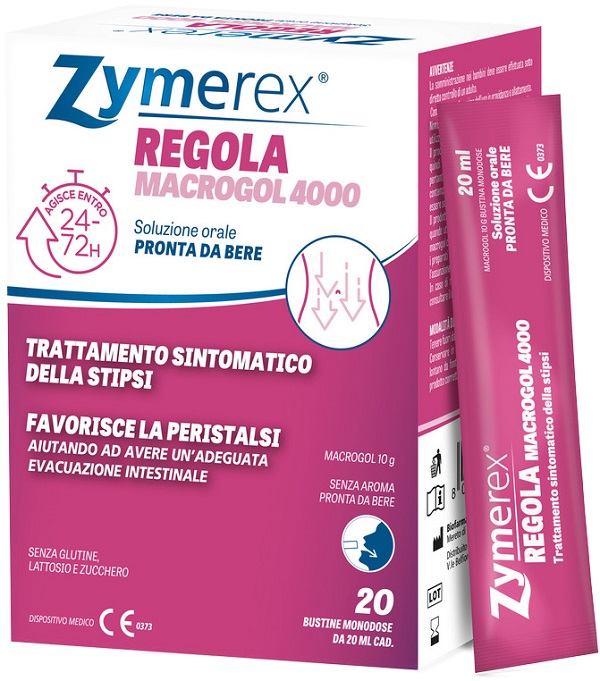 ZYMEREX REGOLA MACROGOL 4000 20 BUSTINE DA 20 ML SENZA ZUCCHERO SENZA GLUTINE SENZA LATTOSIO - Farmafamily.it