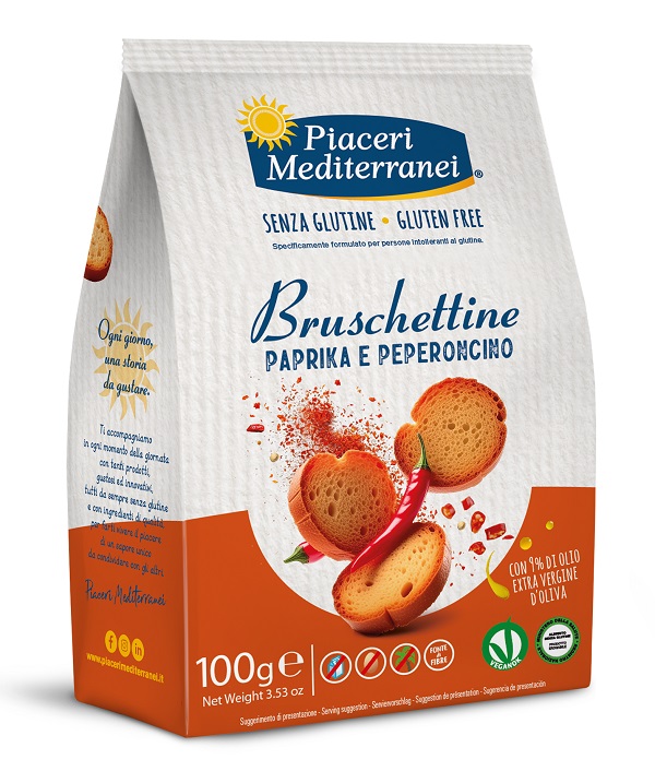 PIACERI MEDITERRANEI BRUSCHETTINE PAPRIKA E PEPERONCINO 100 G - Farmafamily.it