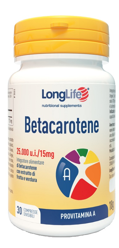 LONGLIFE BETACAROTENE 25000UI 30 COMPRESSE DIVISIBILI SENZA GLUTINE - Farmafamily.it
