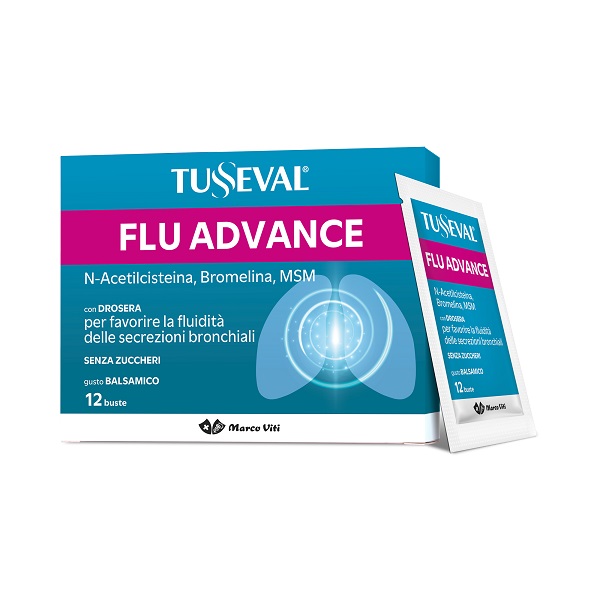 TUSSEVAL FLU ADVANCE 12 BUSTE MONODOSE DA 4 G GUSTO BALSAMICO SENZA ZUCCHERI CON EDULCORANTI SENZA GLUTINE SENZA LATTOSIO - Farmafamily.it