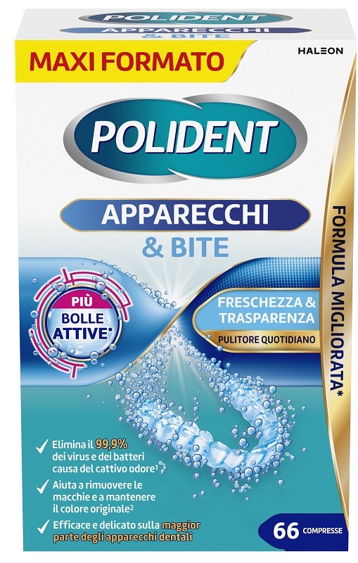 POLIDENT APPARECCHI & BITE PULITORE QUOTIDIANO 66 COMPRESSE - Farmafamily.it