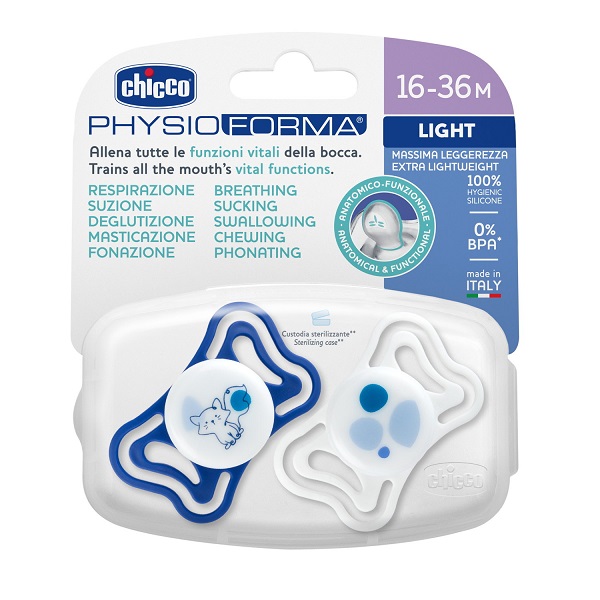 CHICCO SUCCHIETTO LIGHT BLU SILICONE 16-36M 2 PEZZI - Farmafamily.it