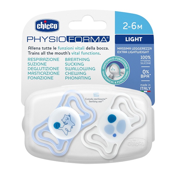CHICCO SUCCHIETTO LIGHT BLU SILICONE 2-6M 2 PEZZI - Farmafamily.it