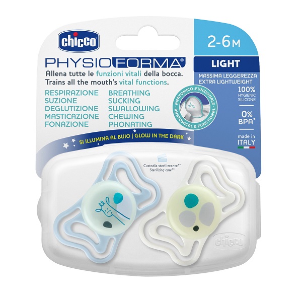 CHICCO SUCCHIETTO LIGHT LUMI SILICONE 2-6M 2 PEZZI - Farmafamily.it