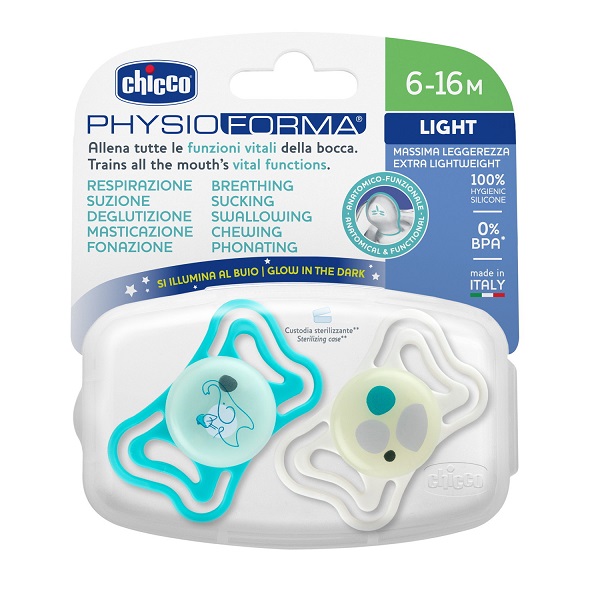 CHICCO SUCCHIETTO LIGHT LUMI SILICONE 6-16M 2 PEZZI - Farmafamily.it