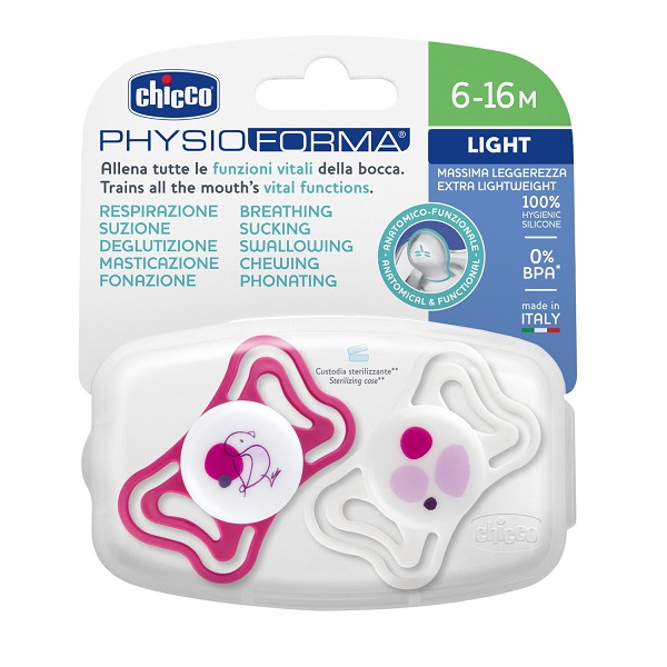 CHICCO SUCCHIETTO LIGHT ROSA SILICONE 6-16M 2 PEZZI - Farmafamily.it
