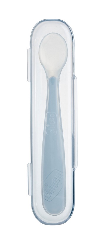 CHICCO SOFTLY SPOON CUCCHIAIO MORBIDO IN SILICONE GRIGIO 6M+ CON CUSTODIA - Farmafamily.it