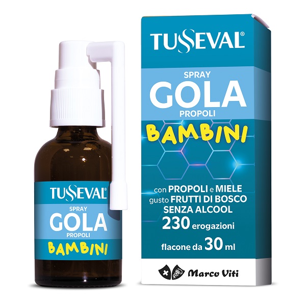 TUSSEVAL SPRAY GOLA PROPOLI BAMBINI 30 ML CON EDULCORANTE SENZA GLUTINE SENZA LATTOSIO - Farmafamily.it