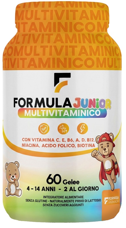 FORMULA MULTIVITAMINICO JUNIOR 60 GELEE FRAGOLA MELA VERDE ARANCIA LIMONE SENZA ZUCCHERI AGGIUNTI E GLUTINE - Farmafamily.it