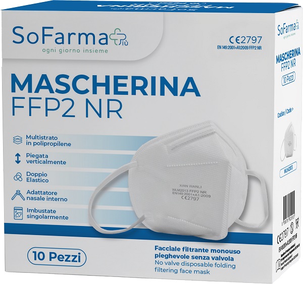 MASCHERINA FFP2 BIANCA 10 PEZZI SOFARMAPIU' - Farmafamily.it