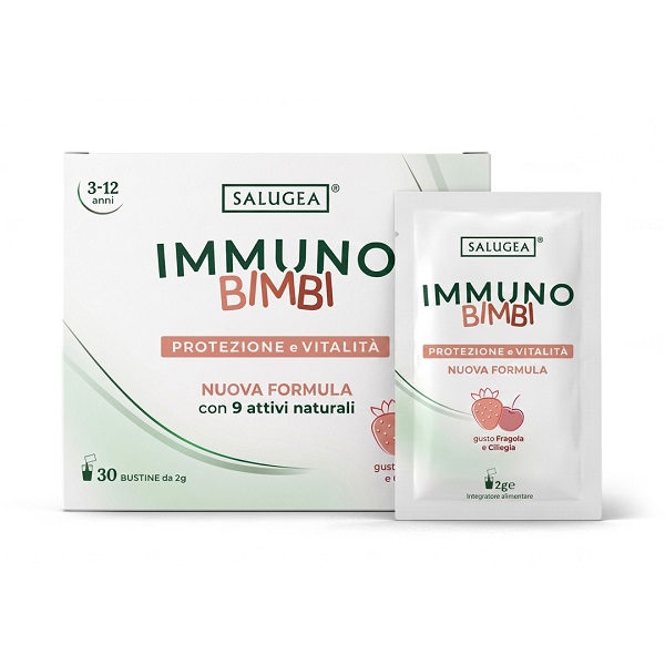 SALUGEA IMMUNO BIMBI 30 BUSTINE FRAGOLA CILIEGIA SENZA GLUTINE E LATTOSIO - Farmafamily.it